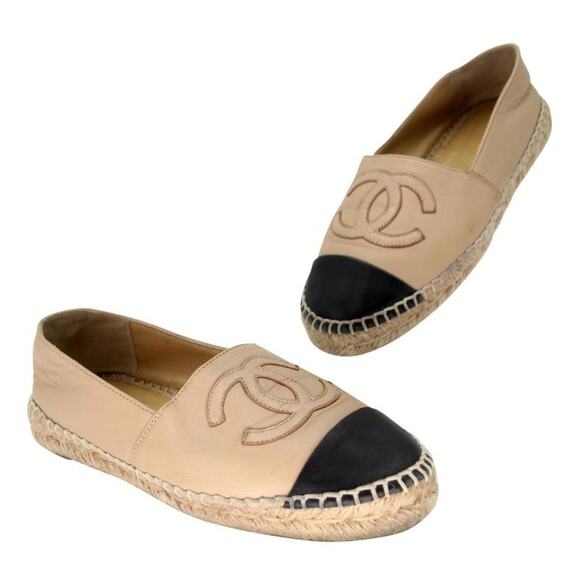 ChanelCap Toe Large 38 Monogram Leather CC Espadrille Flats CC-0921N-0005